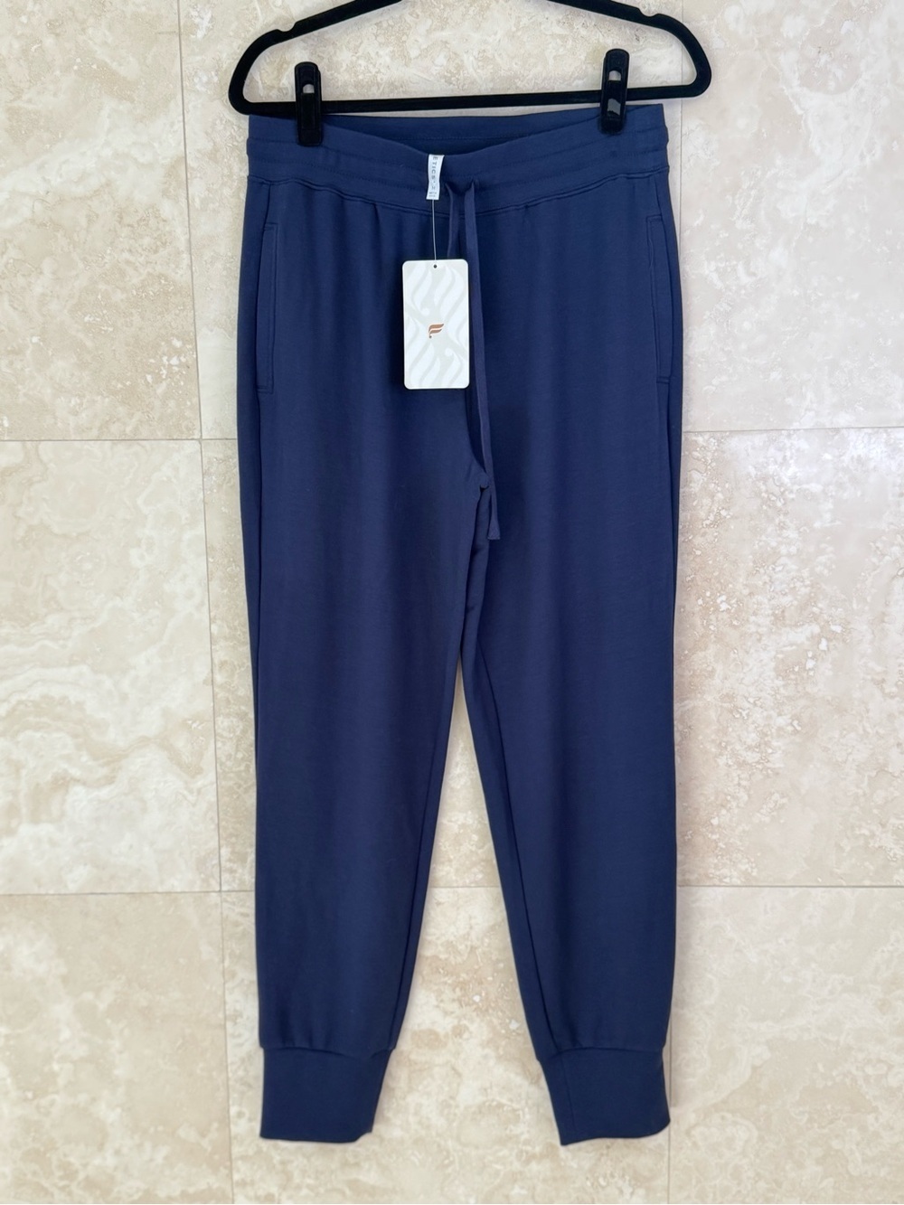 Fabletics The Luxe Terry Jogger Navy Blue Size M Tall Soft Relaxed Fit NWT